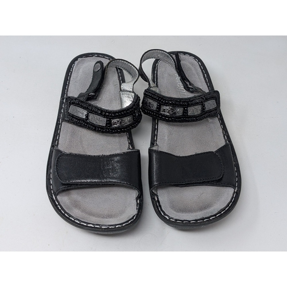 Alegria Verona Wedge Sandal Women Size 38 Black Leather Beaded‎ Metallic 8 8.5 - Picture 2 of 6